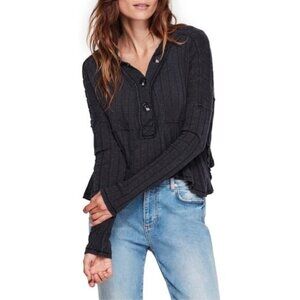 Free People In The Mix Henley Ribbed Long Sleeve Shirt Size Large